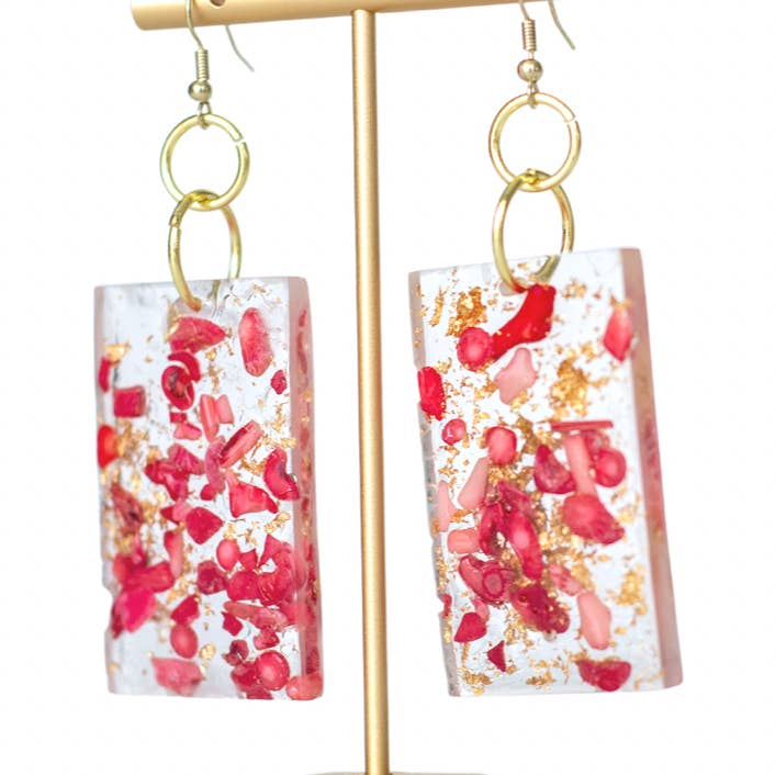 Rectangle Dangle Earrings with Resin Artwork for wholesale by Womxn on the Moon