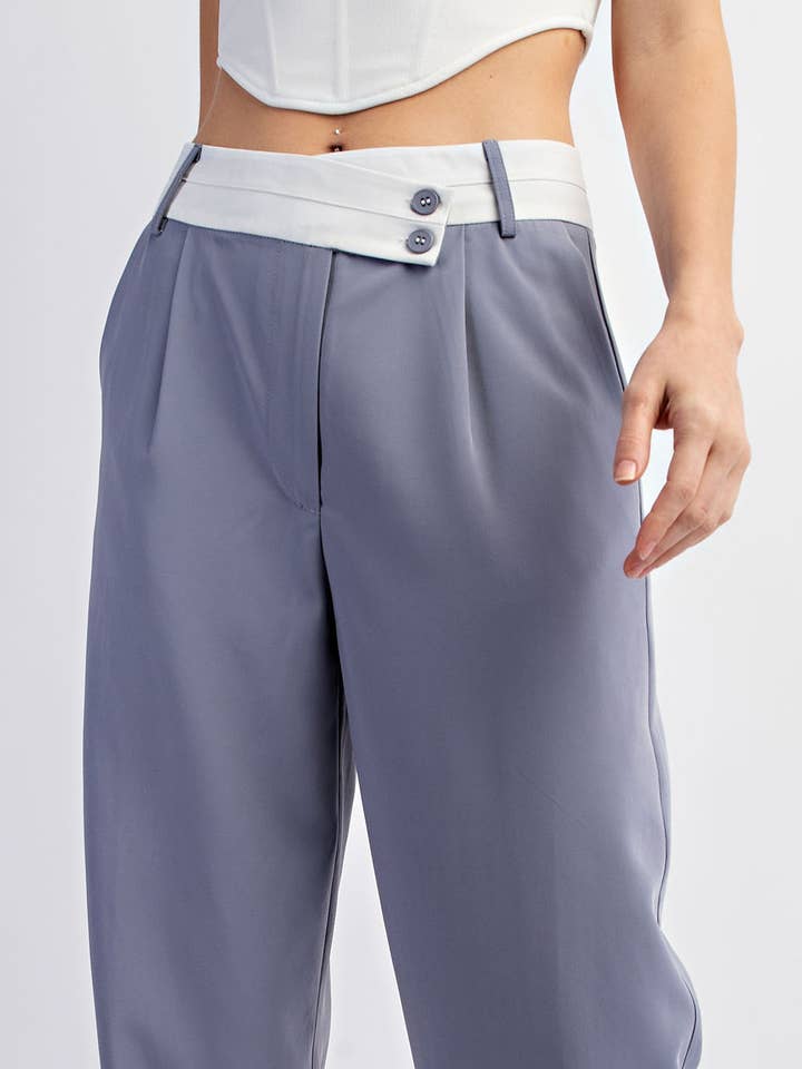 Blue Grey Cp4497 Tailored Pleated Woven Pants Waistband for wholesale on Faire