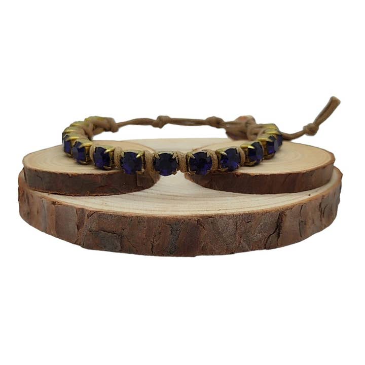 Grote armbanden met kristallen ketting - paars fluweel voor wholesale door QUÉ MÁS JEWELS