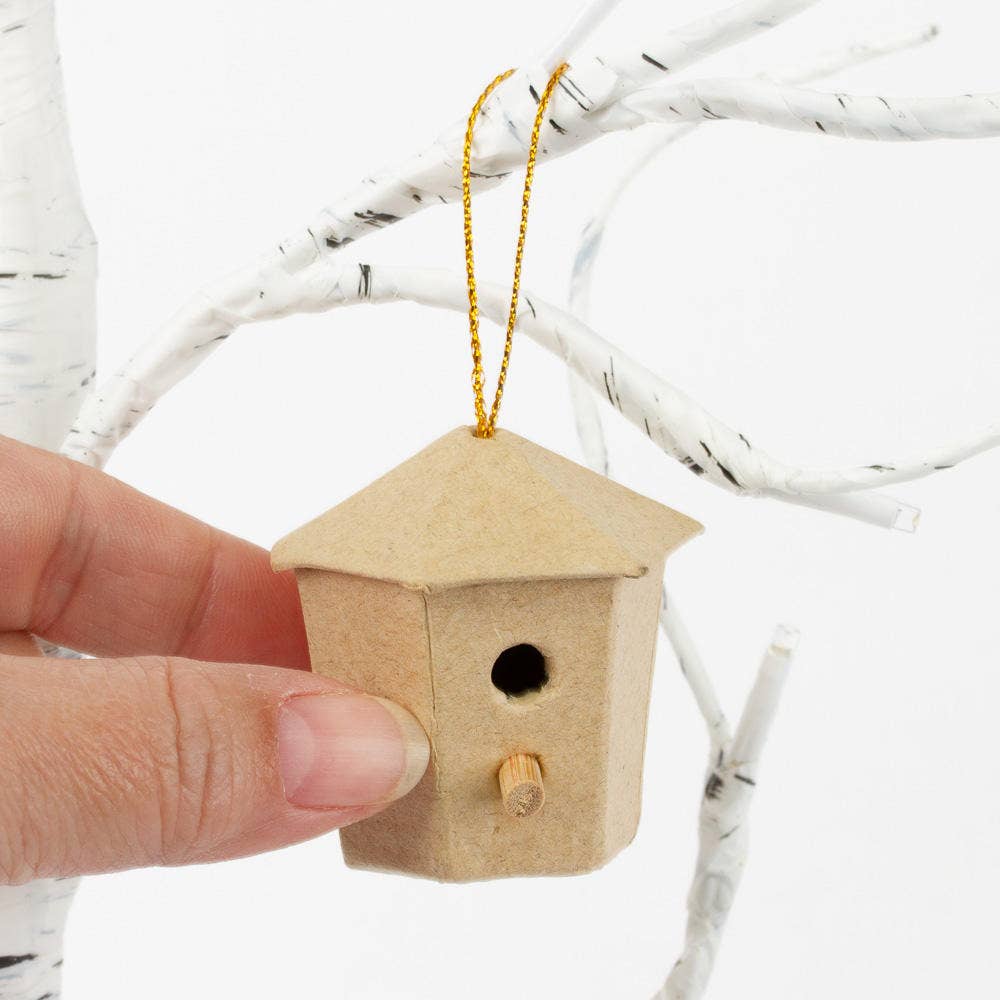 Factory Direct Craft - Wholesale Paper Mache - Premade Mini Paper Mache Birdhouse Ornament  - Select Shape0
