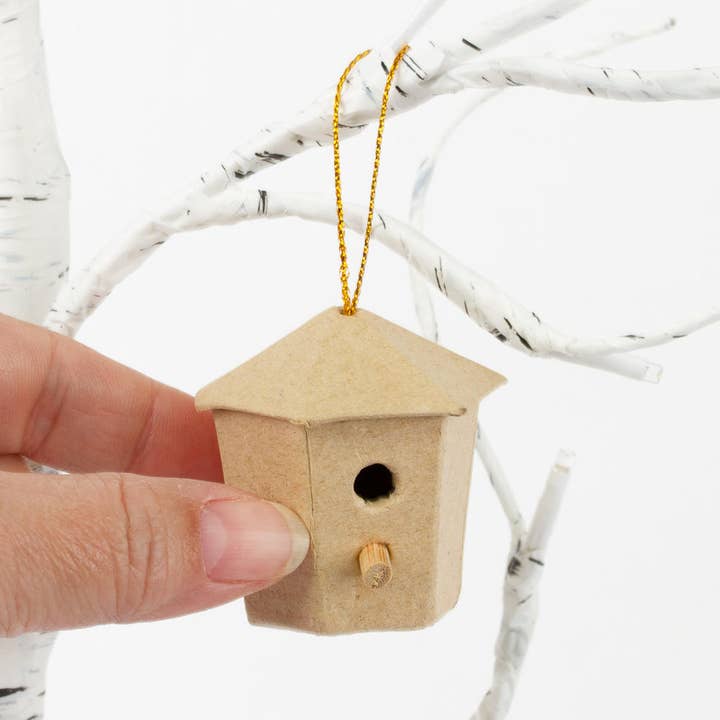 Factory Direct Craft - Wholesale Paper Mache - Premade Mini Paper Mache Birdhouse Ornament - Select Shape
