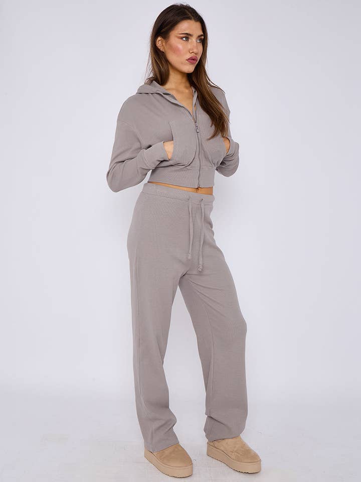 AX Labels - Wholesale Lounge Set - Women's - Interlock Cropped Zip Hoodie and Flared Trouser Set33
