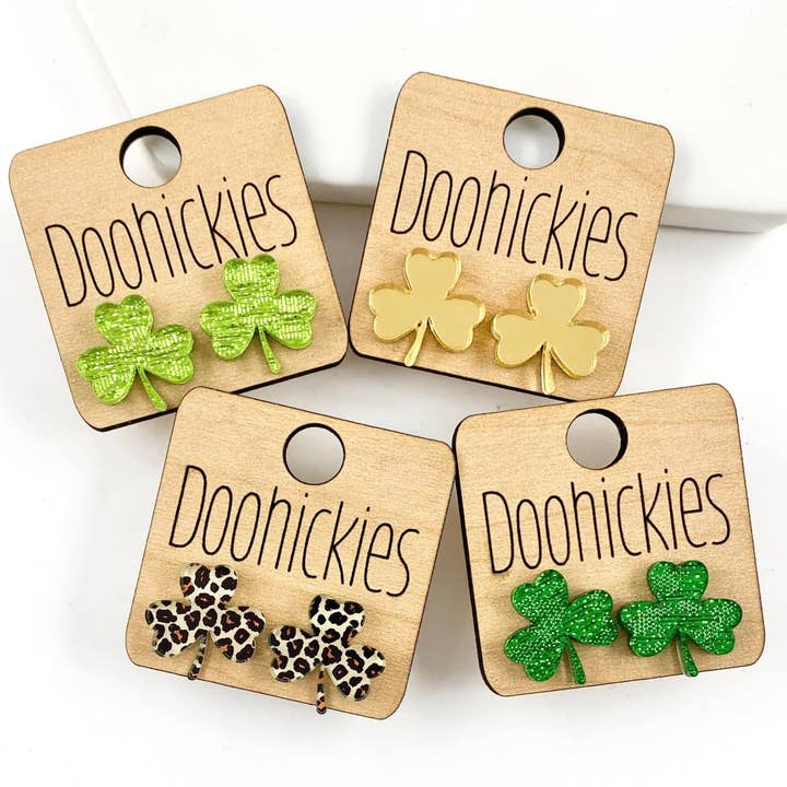 15mm Lucky Shamrock Studs - St. Patrick's Day Earrings for wholesale by Doohickies