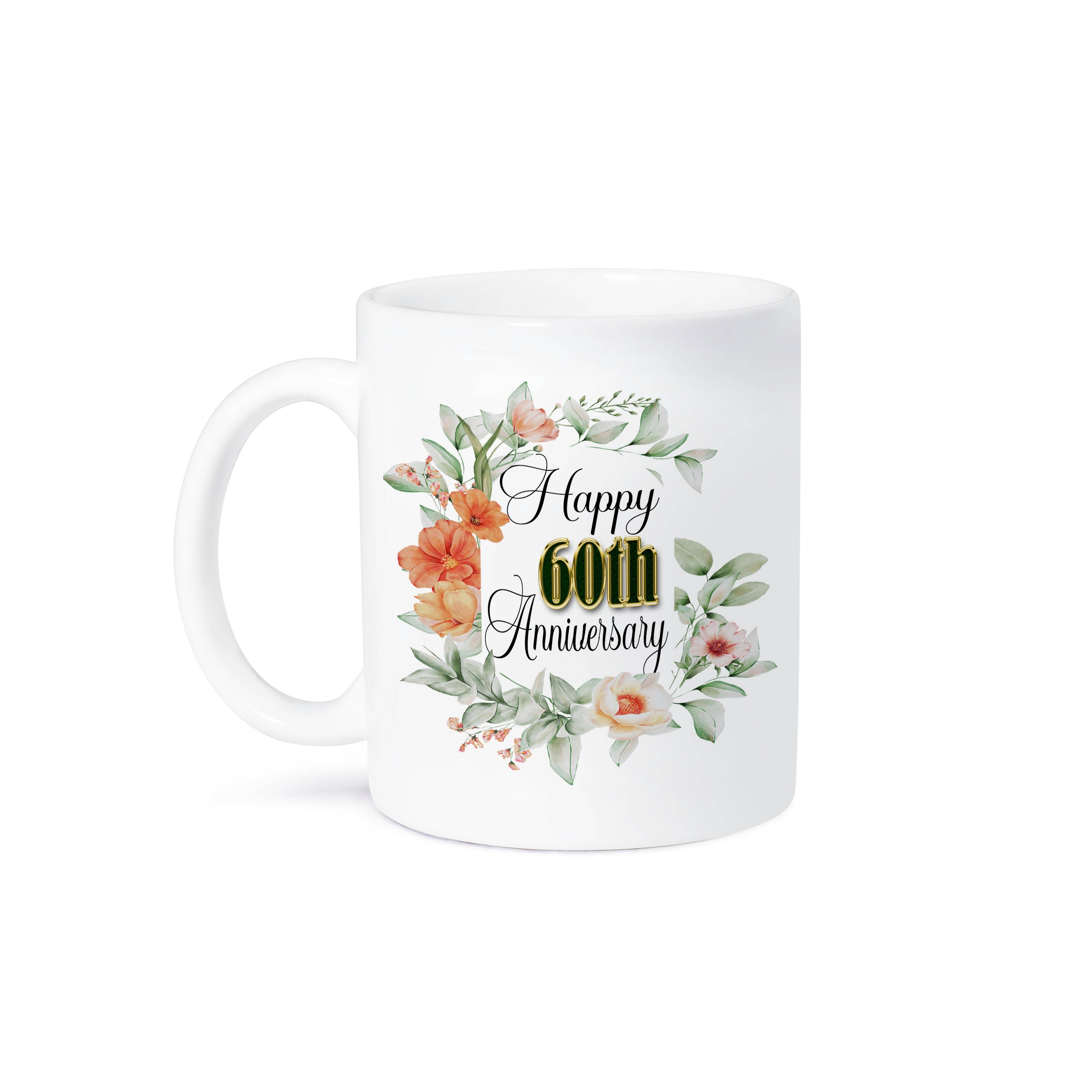 3dRose - Wholesale Coffee Mug - 3dRose, Happy 60th Anniversary Pretty Orange Flowers and Leaves, Mug8