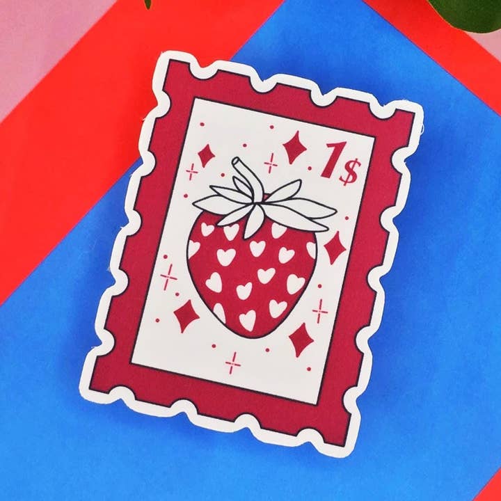 Autocollant en vinyle rétro de fraise pour journaux et plus pour la vente par Cuddle & Doodle