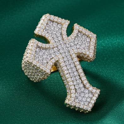 King of Bling Herren Gelbes Kreuz 925 Sterling Silber 5,50 ct VVS D Moissanit Ringe Größe 10 für den Großhandel von KING OF BLINGS