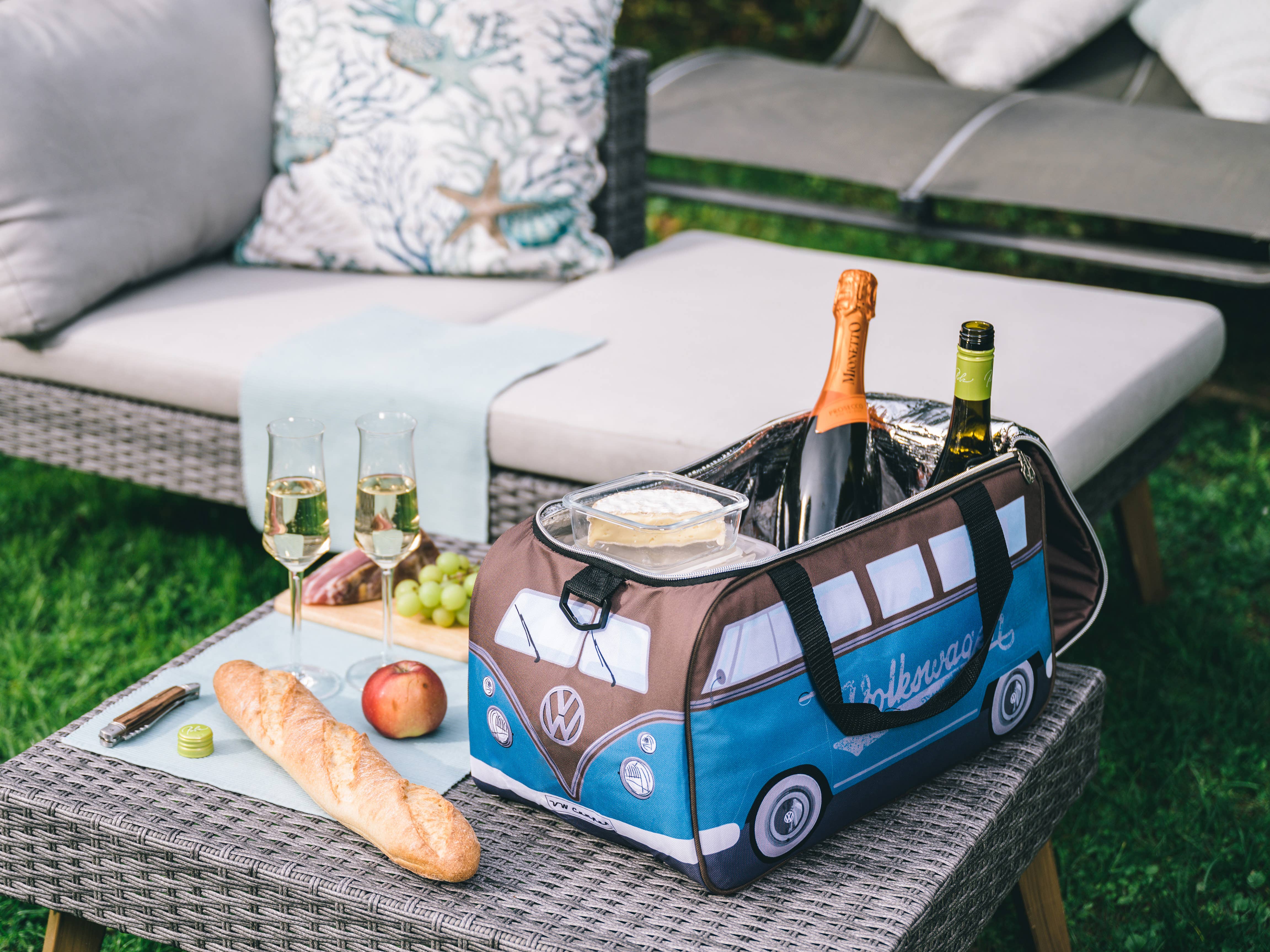 VW Collection by BRISA - Vente Glacière/sac isotherme - Sac isotherme léger VW T1 Bus de 25 l – Bleu pétrole/BN4