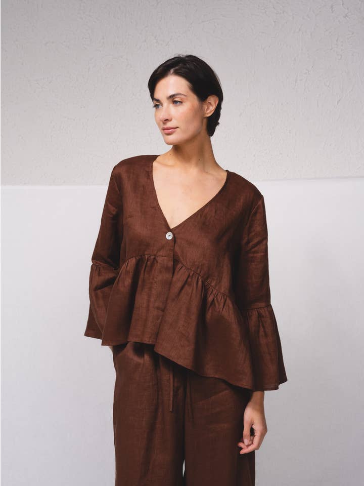 SMF - Wholesale Blouse - Women's - 259634 - Linen blouse with V-neck9