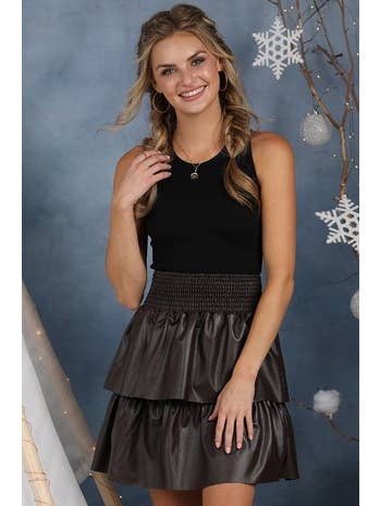 NINEXIS - Wholesale Skirt - Women's - CWBSS112_FAUX LAYERED SKIRT WITH SMOCKING WAIST DETAIL