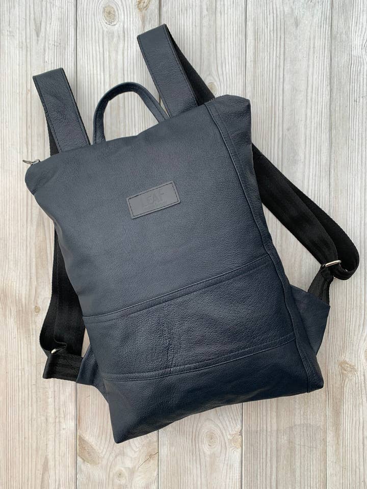 Sac à dos en cuir bleu, sac à dos de voyage, sac à dos bleu foncé pour la vente par LeaF