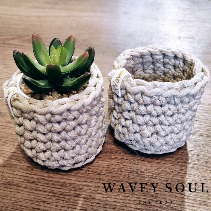 Mini crochet macrame plant holder for wholesale by AJ Handmade