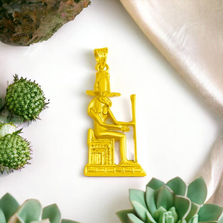 Gold God Amon In Form Of Ram Head On The Throne Pendant for wholesale by ALADDIN'S LAMP JEWELRY