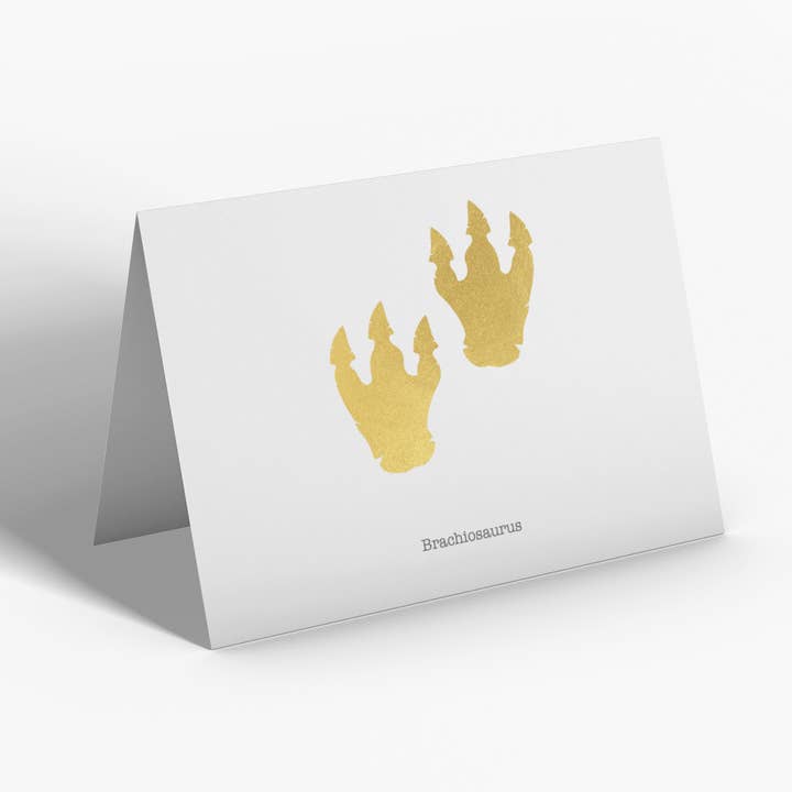Tarjetas de notas de lámina dorada, paquete de 4, huellas de braquiosaurio para venta al por mayor de Ren Butler Design