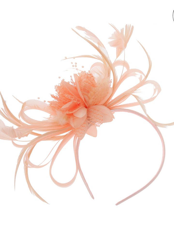 Floral Fascinator Headband w/ Side Loops & Feathers for wholesale by SP Sophia Collection