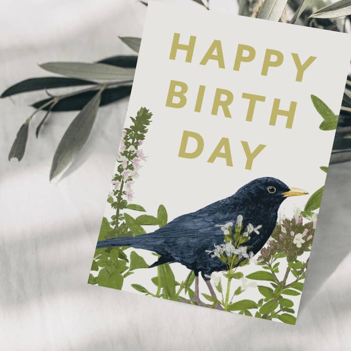 Wildblumen Atelier - Wholesale Birthday Card - Happy birthday postcard with bird and wildflowers FSC paper1