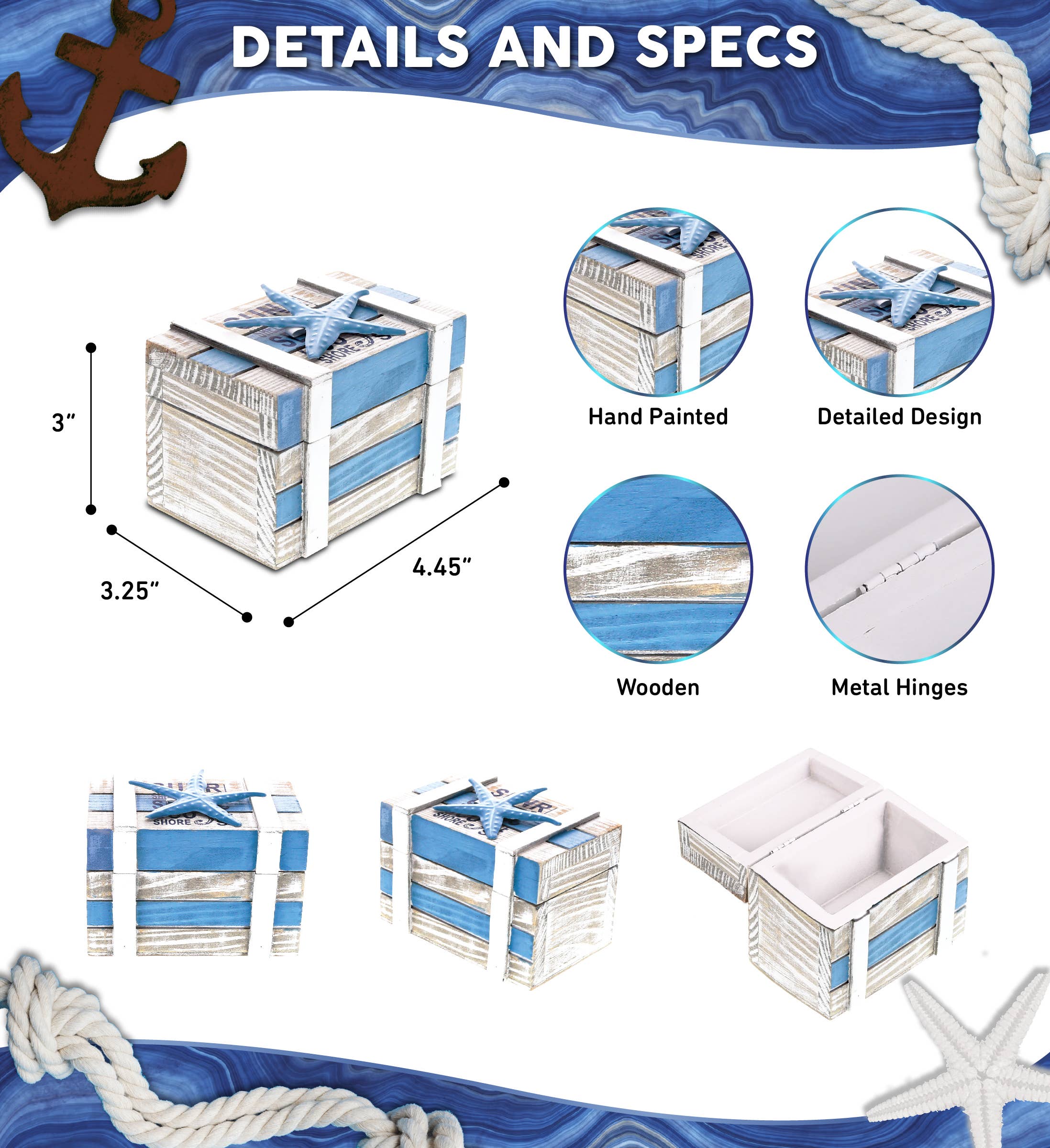 Cota Global - Wholesale Jewelry Box/Organizer - Nautical Decor - Aqua Sky Jewelry Box1