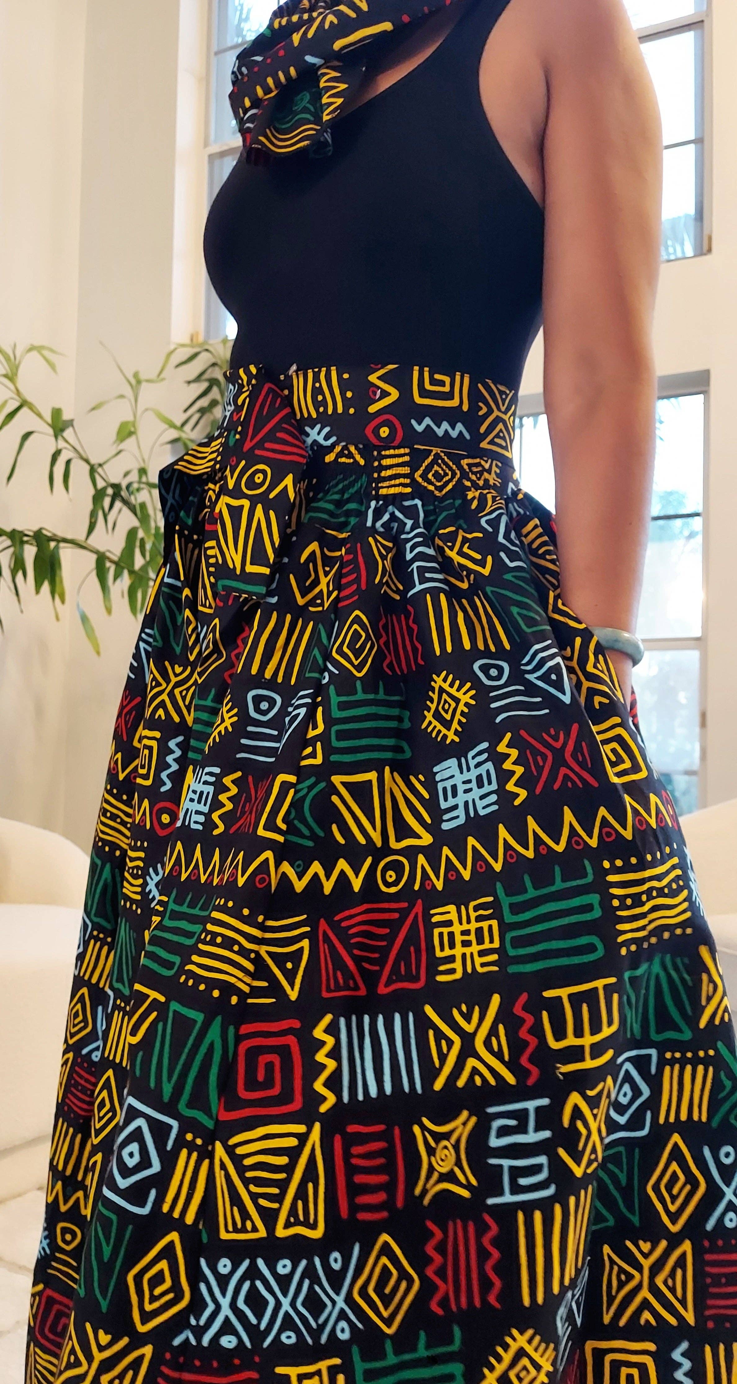 India Batik - Vente Ensemble haut et pantalon (PAS d'intérieur) - Femme - Pantalon Palazzo et chemisier cache-cœur - Noir/Rasta11