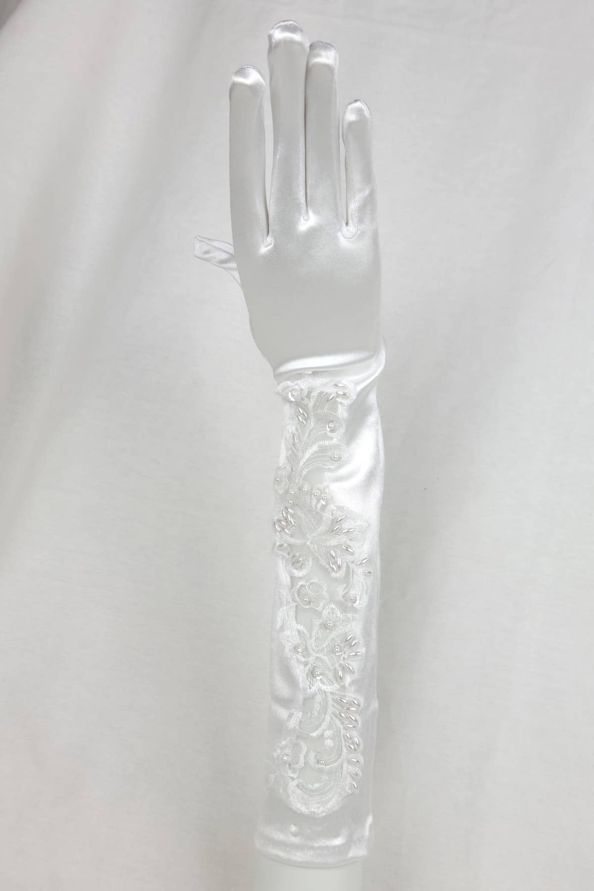 Chicas - Wholesale Gloves – Women's - Pair of Satin Lace Gloves With Pearls and Beading G42910BL3