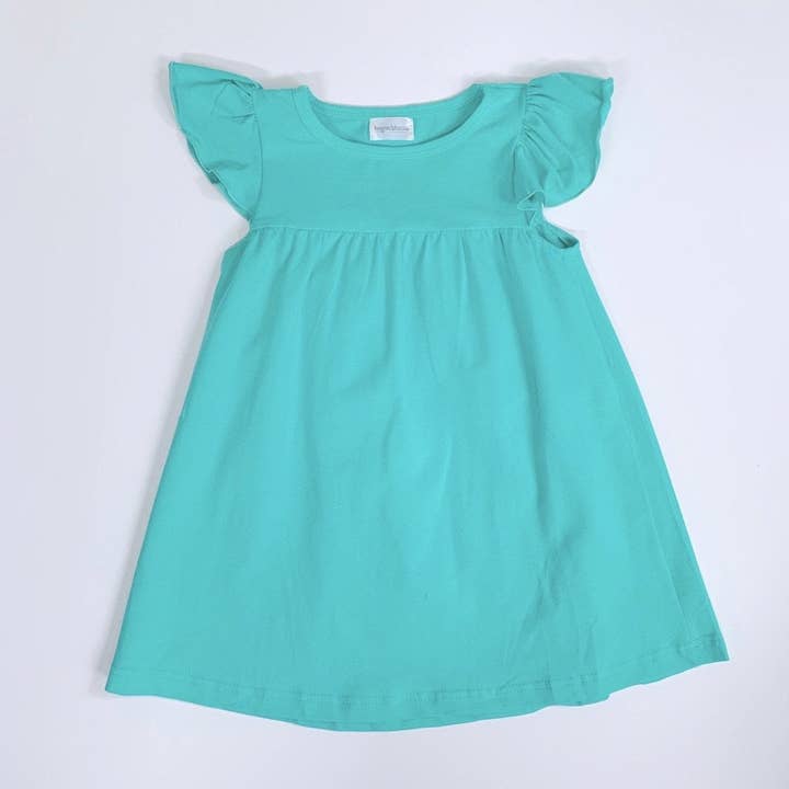 Flutter Sleeve Dress—Aqua for wholesale by Bayou Blanks