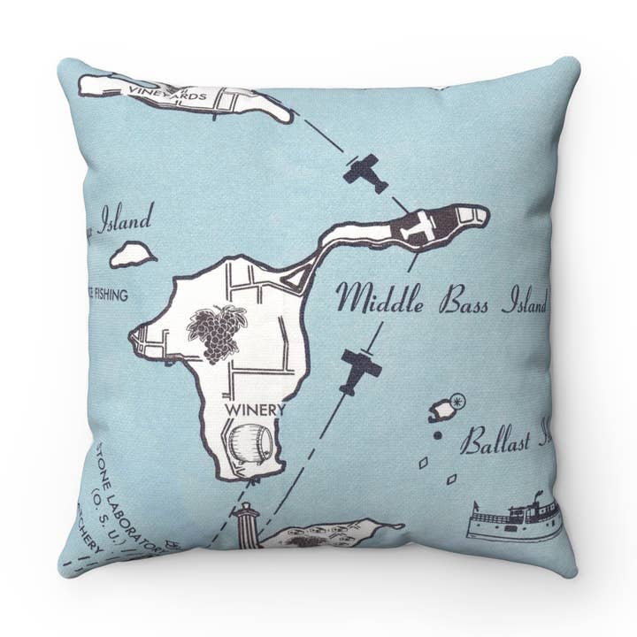 Middle Bass Island Ohio Map Pillow for wholesale by Daisy Mae Designs