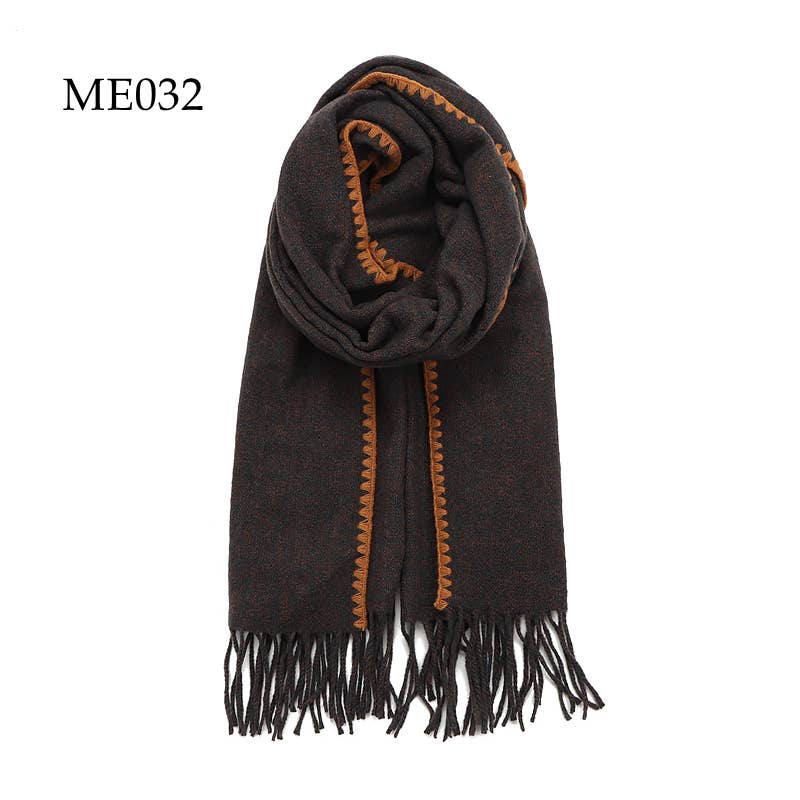 Adorro - Wholesale Scarf - Women's - Soft Crochet Trim Weaved Knit Oblong Fleece Scarf (8 colors)7