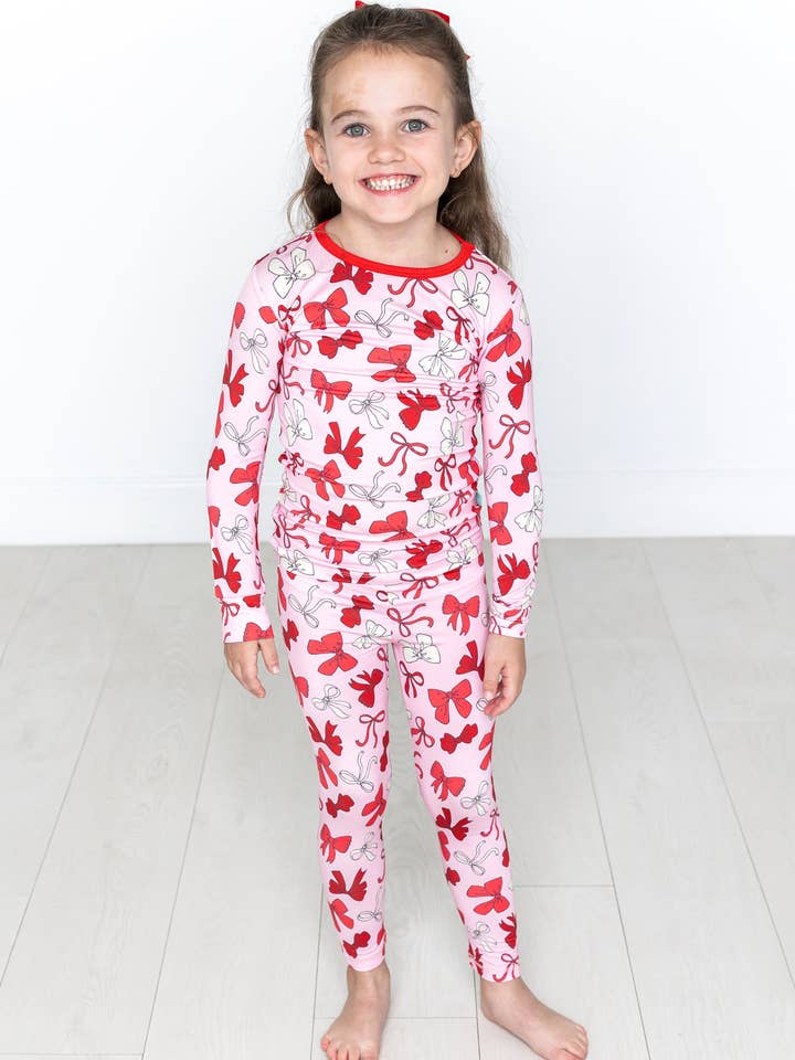 Red Bows Long Sleeve Jammies Set for wholesale by Macaron + Me
