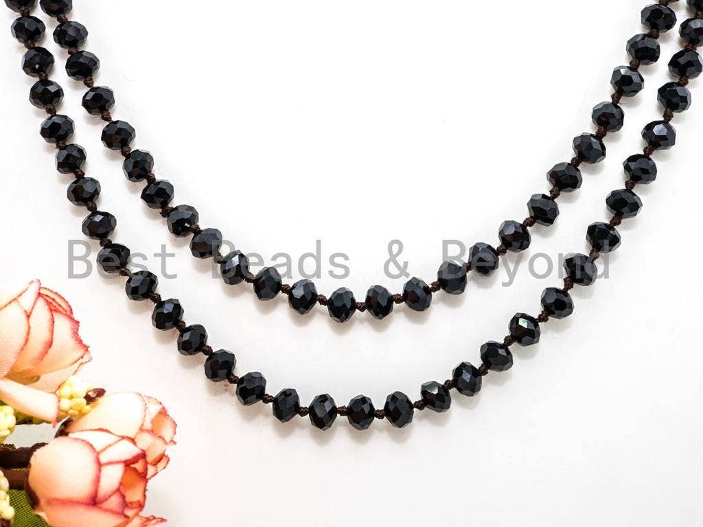 BestBeads&Beyond – Großhandel Perlenkette – 60 „/36" lange handgeknotete schwarze Kristallkette, SKU #D103