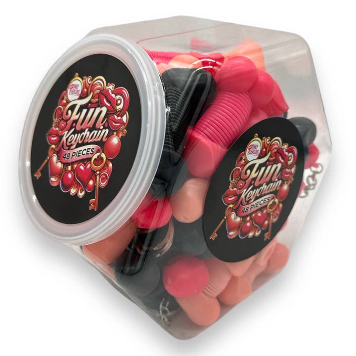 Kinky Pleasure - Wholesale Fopcadeautje/hebbedingetje - Kinky Pleasure - KP024 - Keychain Retractable Penis in Plastic Display - 48 Pieces2