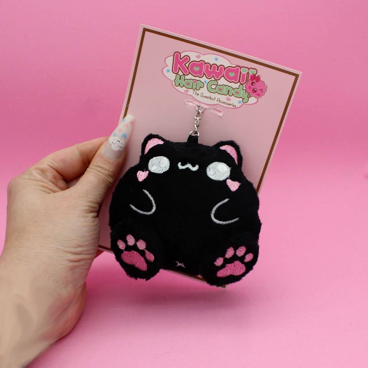 Kawaii Hair Candy – Engroshandel Nøglering - Dame – Kawaii fed kat nøglering – chibi plyskat taskevedhæng4