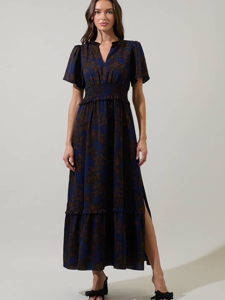 Tolleson Valencia-maxi-jurk met gespleten hals en bloemenprint voor wholesale door Sugarlips