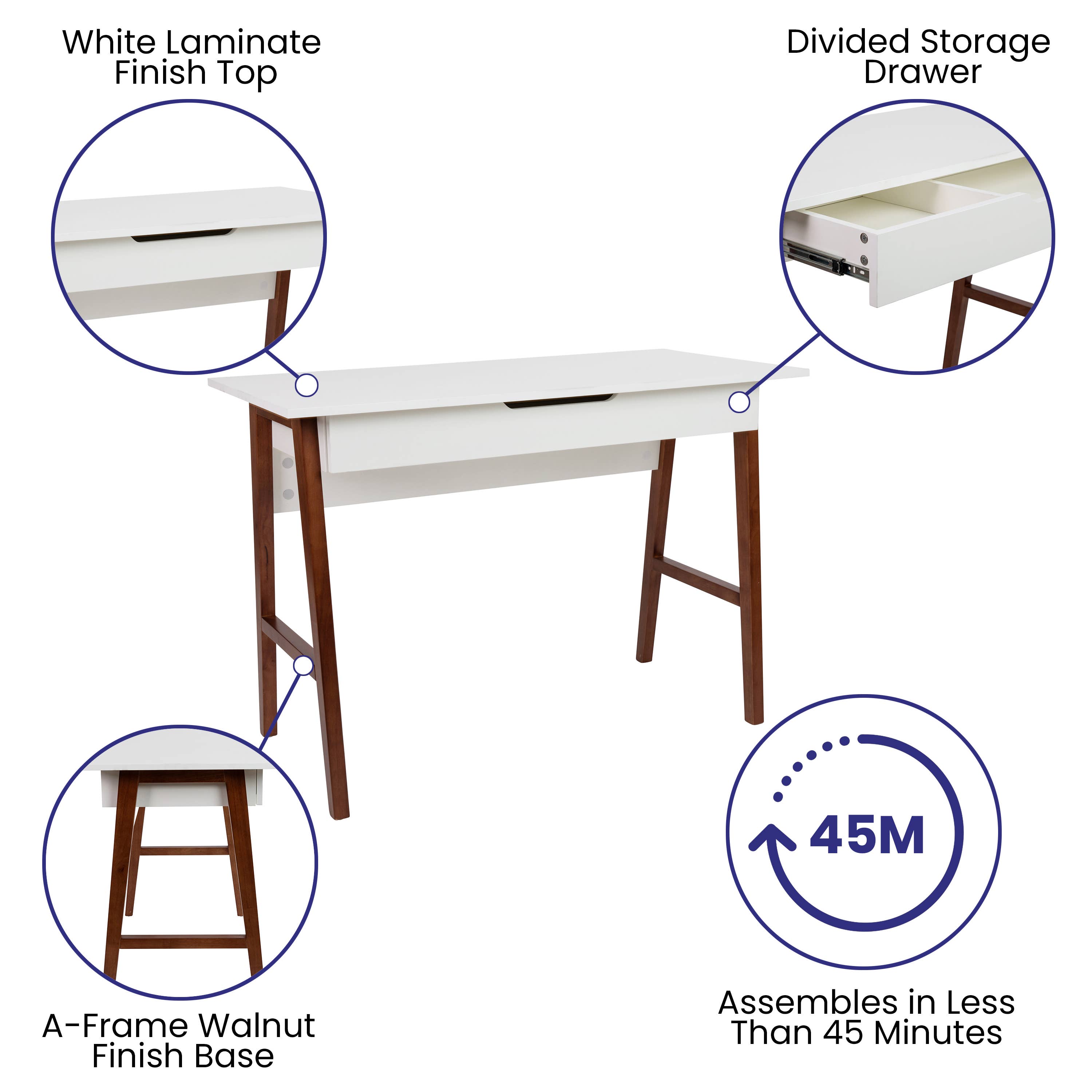 White Walnut White/Walnut Home Office Computer Desk with Drawer for wholesale on Faire3