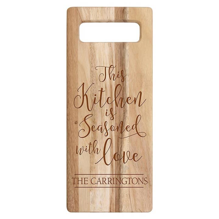 Acacia Cutting Board - This Kitchen is Seasoned - 15" H for wholesale by P. Graham Dunn