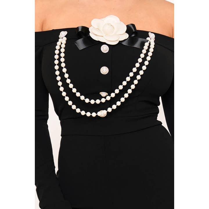 BLACK Off The Shoulder Contrast Trim Jumpsuit for wholesale on Faire6