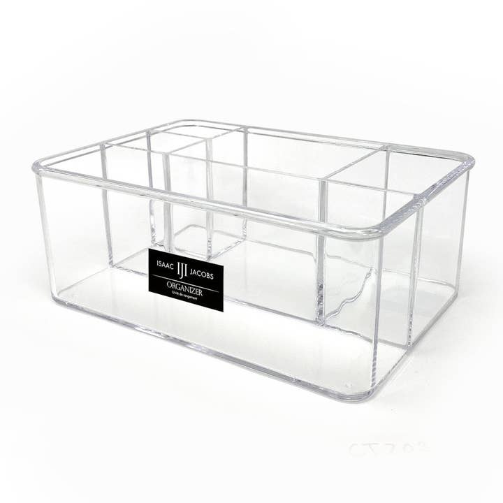 Isaac Jacobs 5-Compartment Clear Acrylic Organizer (10” L x 7” W x 4” H), Makeup Brush Holder, Tall Slot, Multi-Sectional Tray, Storage Solution for Makeup, School, Crafts, Office Supplies & More for wholesale by Isaac Jacobs International