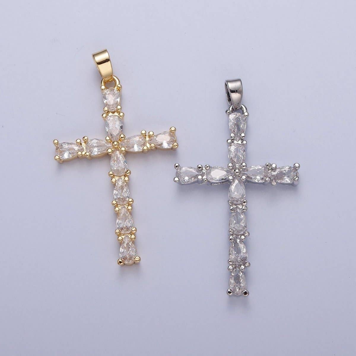 Aim Eternal - Wholesale Individual Charm/Pendant - Gold / Silver Tear Drop Cz Cross Pendant for Necklace Rosary Component X-325 X-3264
