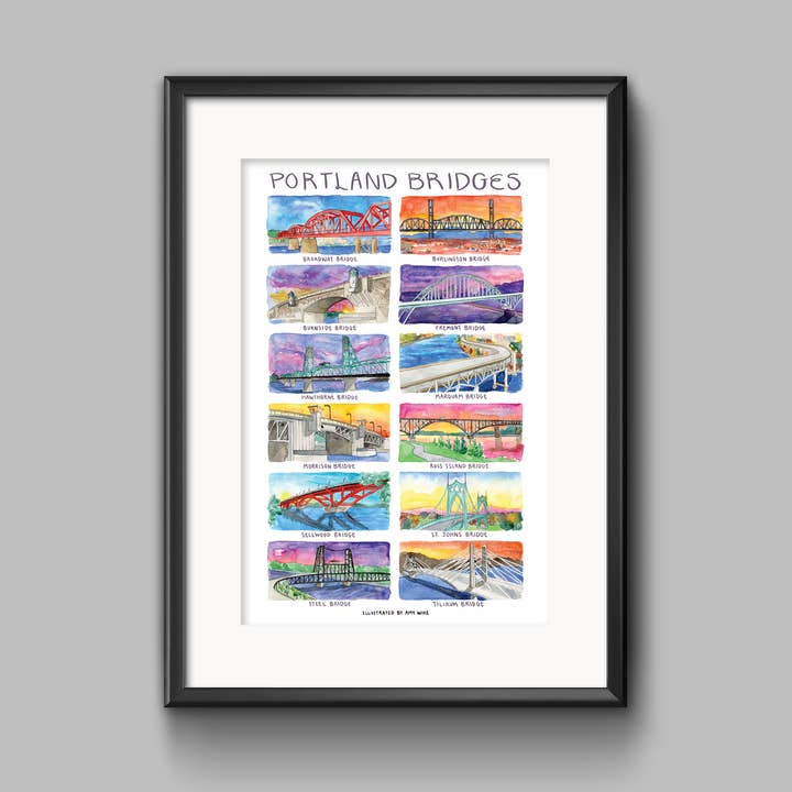 Amy Wike Illustration - Wholesale Poster - Portland Bridges Watercolor Poster1