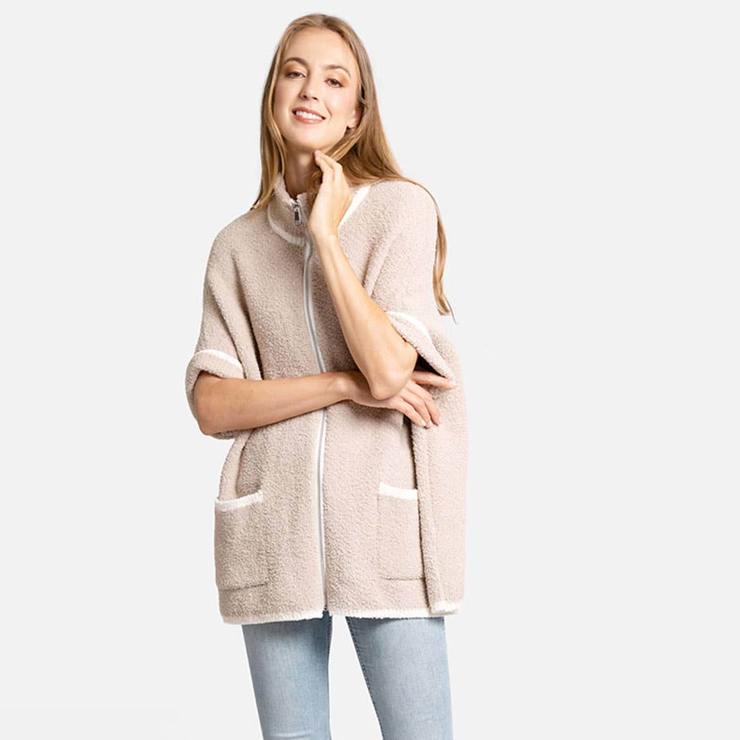 Fashion City - Wholesale Outerwear Poncho - Women's - Solid Zipper Jacket with Outlined Edges13