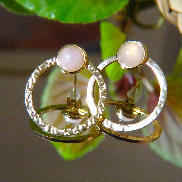 TOURMALYN - Venta al por mayor Pendientes de aro - Pendientes de cuarzo rosa de acero inoxidable «BRIGITTE»6