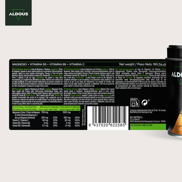 Aldous Bio - Wholesale Oral Supplement/Vitamin - Magnesium with Vitamin C, B5 and B6 Aldous | 200 Capsules5