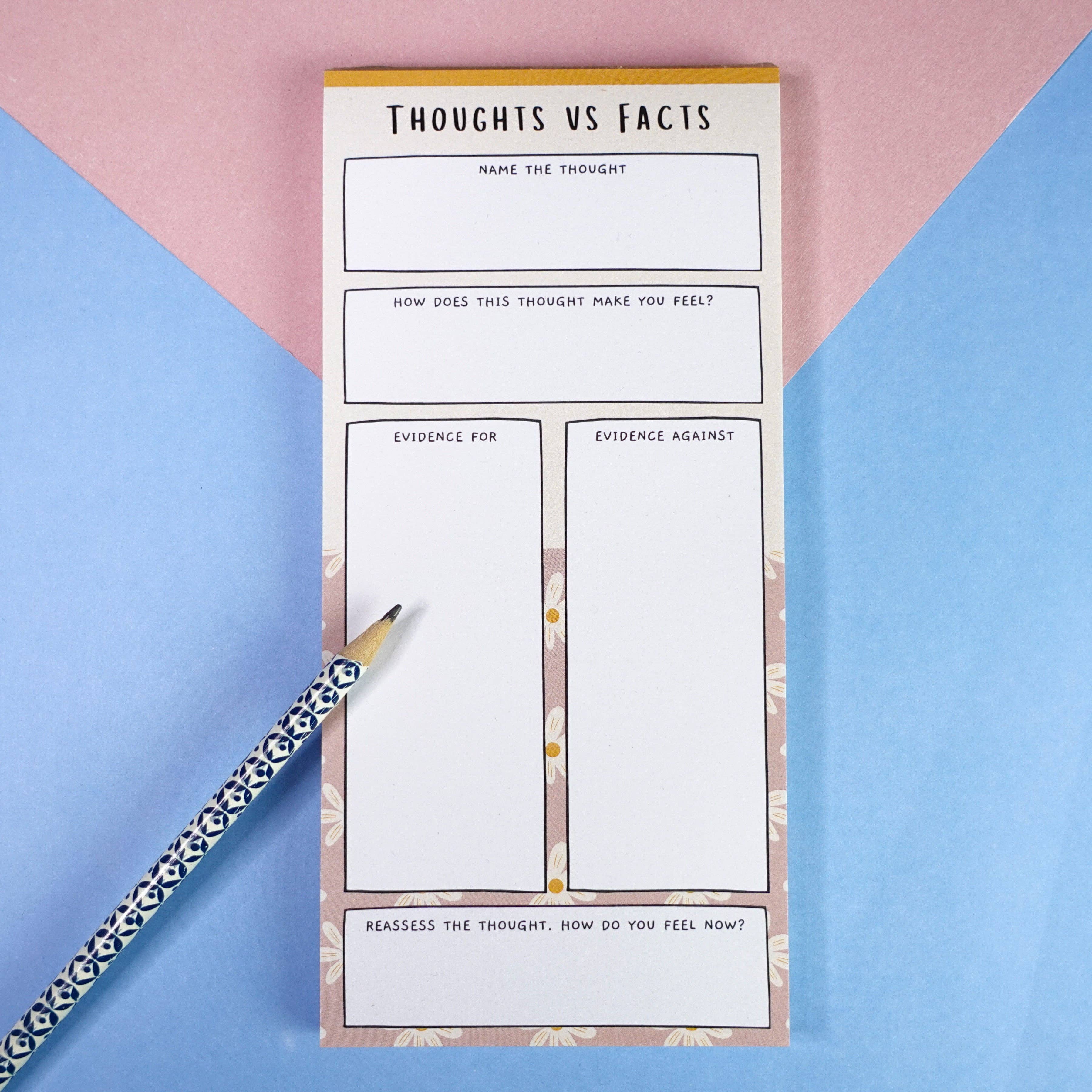 Sunshine Lane - Wholesale Notepad - Thoughts vs Facts Notepad - Challenge Negative Thoughts1