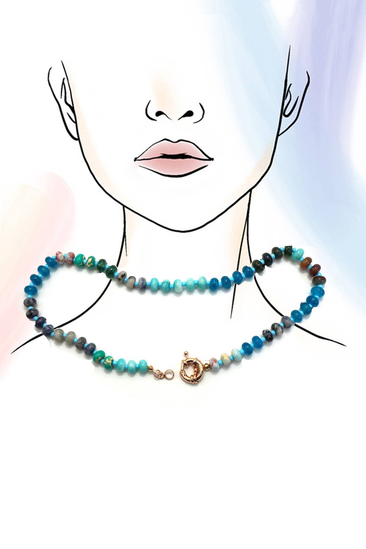 JOSSLYN by wall to wall - Wholesale Beaded/Pearl Necklace - NATURAL STONE CHARM  SPRING CLASP BEADED NECKLACE | 40NK94673