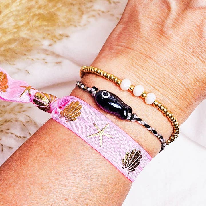 Ibiza Boutique - Wholesale Woven/Braided Bracelet - Ibiza beach pink rubber band3