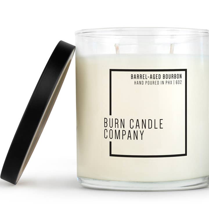Barrel-Aged Bourbon | Dual Wick | 10 oz Glass Tumbler for wholesale by Burn Candle Company