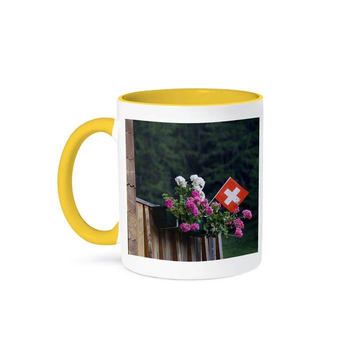 3dRose - Wholesale Coffee Mug - 3dRose, Swiss flag and flower pot, Wallis, Switzerland - NA02 RNU0805 - Rolf Nussbaumer, Mug