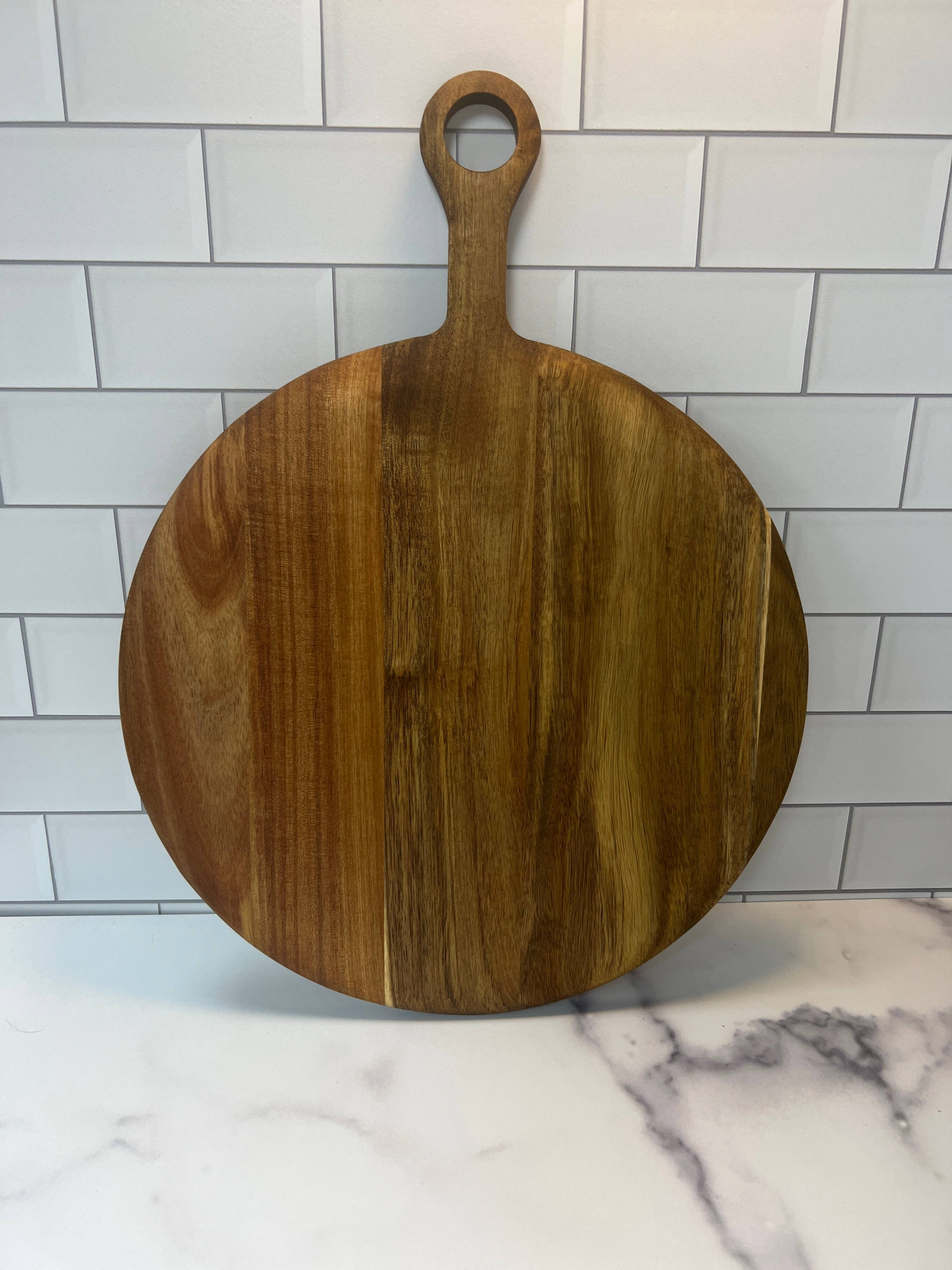 Kitchenware Imports - Vendita all'ingrosso Taglieri per formaggio - Tagliere rotondo per formaggi con manico in acacia 12"