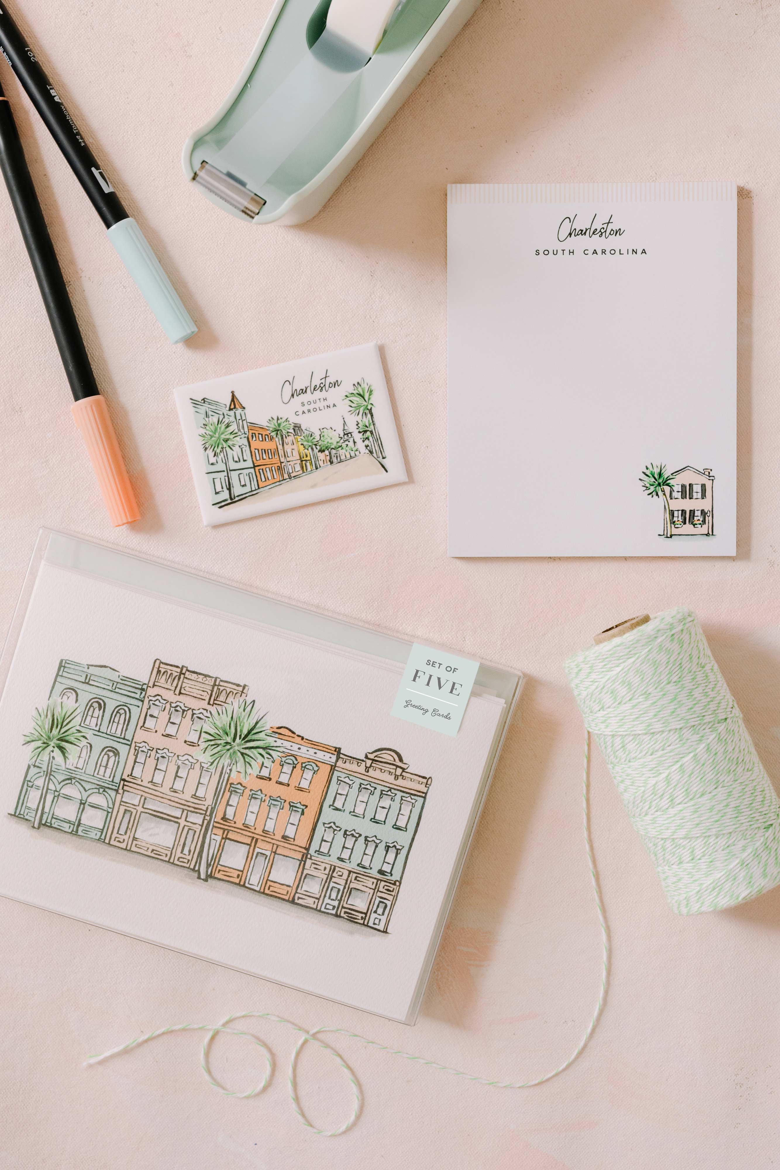 Texture Design Co – Engroshandel Hverdagshilsen kort – Sherbet malede gader: Downtown Foldet Lykønskningskort4