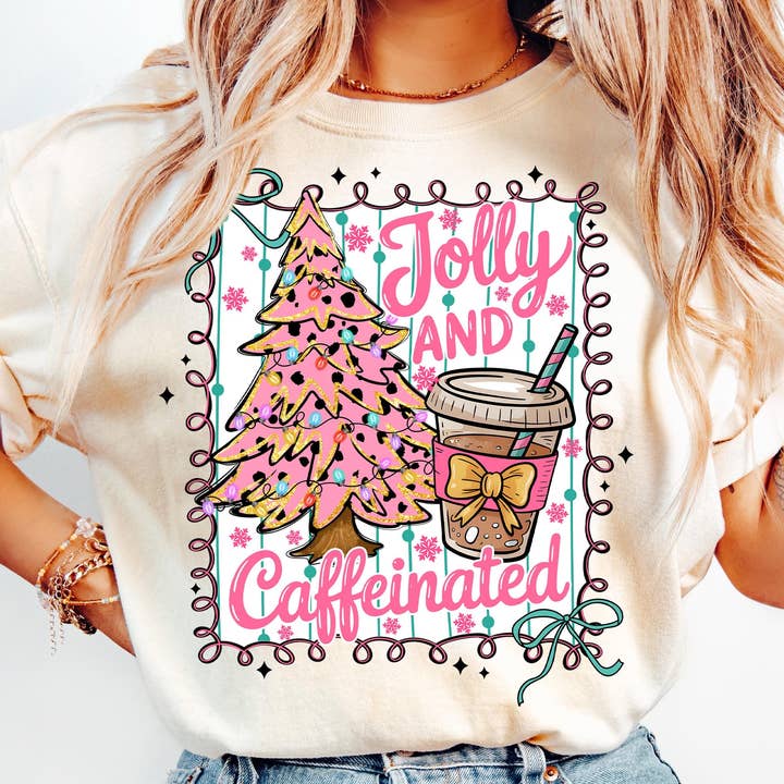 NVC Ecommerce LLC - Wholesale T-Shirt (Graphic) - Women's - Jolly And Caffeinated Shirt, Christmas Coffee Sweatshirt0