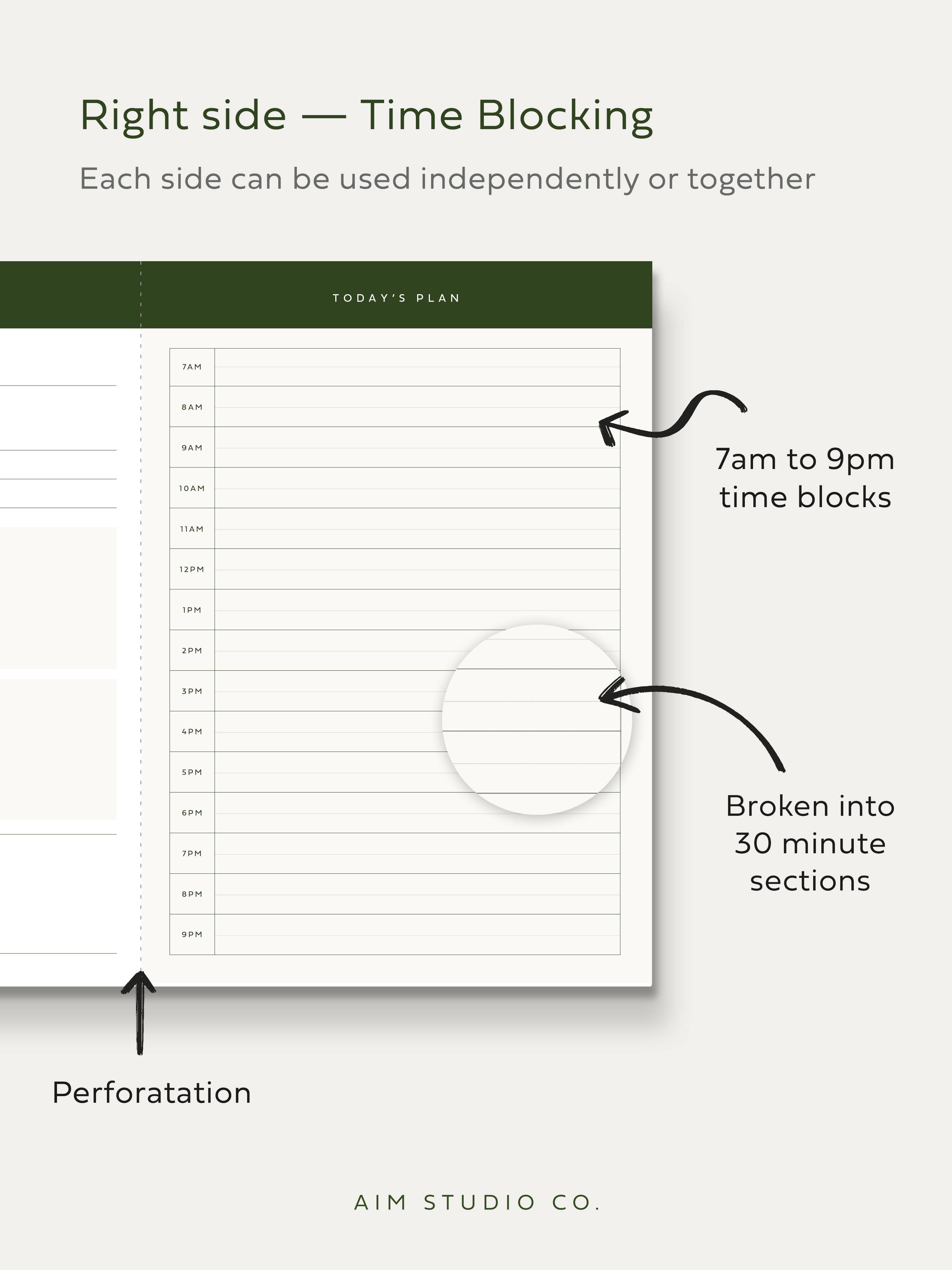 AIM Studio Co – wholesale Notepad – Perforated Productivity Desk Pad: Time Blocking & To Do List7