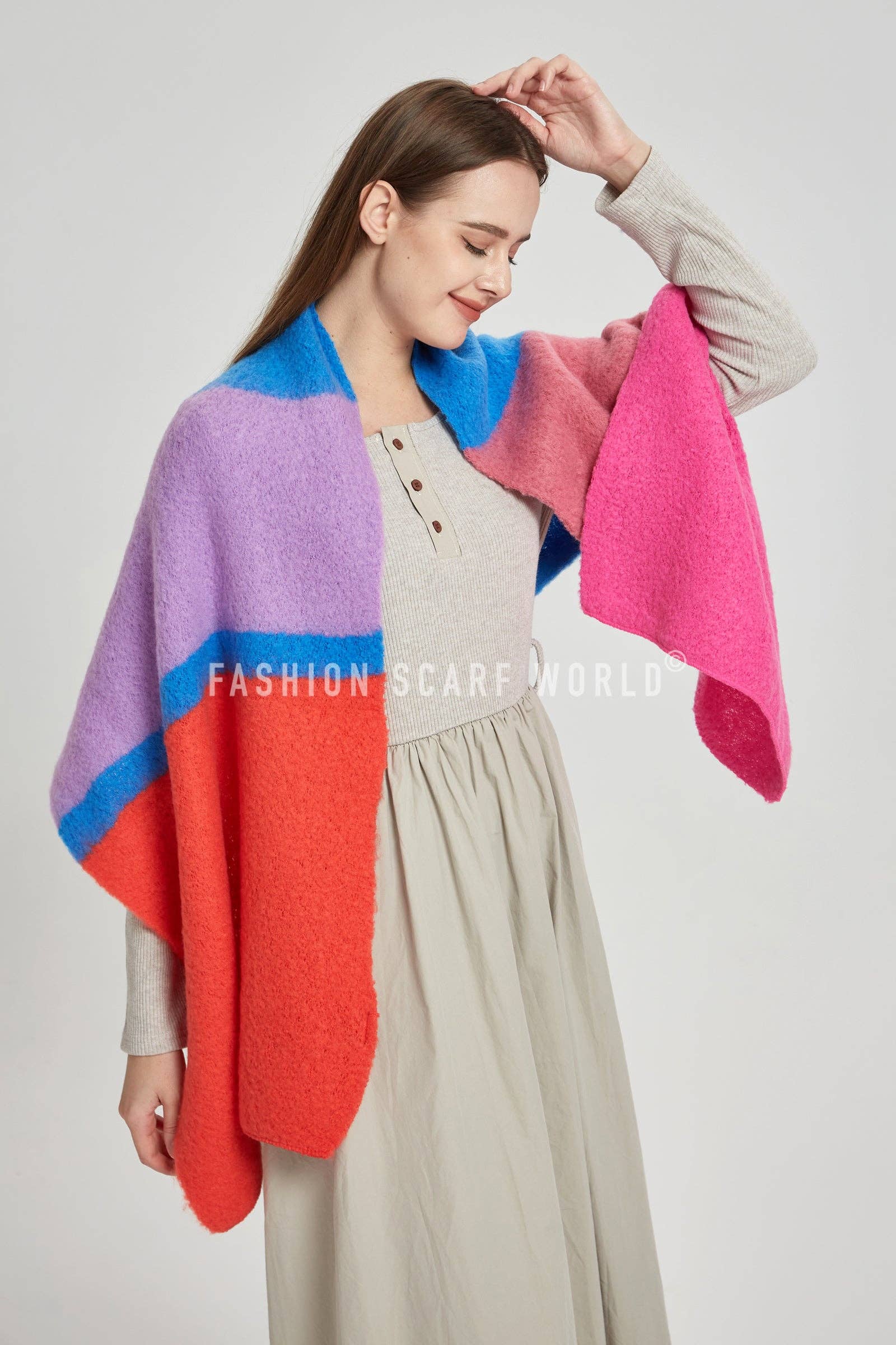 Fashion Scarf World - Wholesale Scarf - Women's - Block Colour Diagonal Edge Wool Scarf2