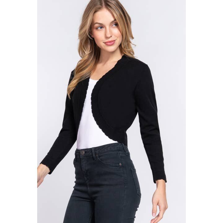 Paperdoll - Wholesale Cardigan - Women's - OPEN FRONT SCALLOP FINISHED SWEATER BOLERO